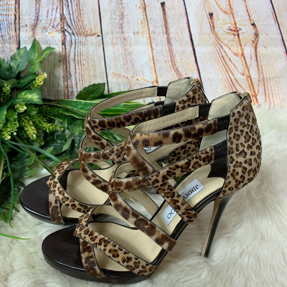 Jimmy Choo Leopard Pony Hair Caged Heels - Picture 6 of 8